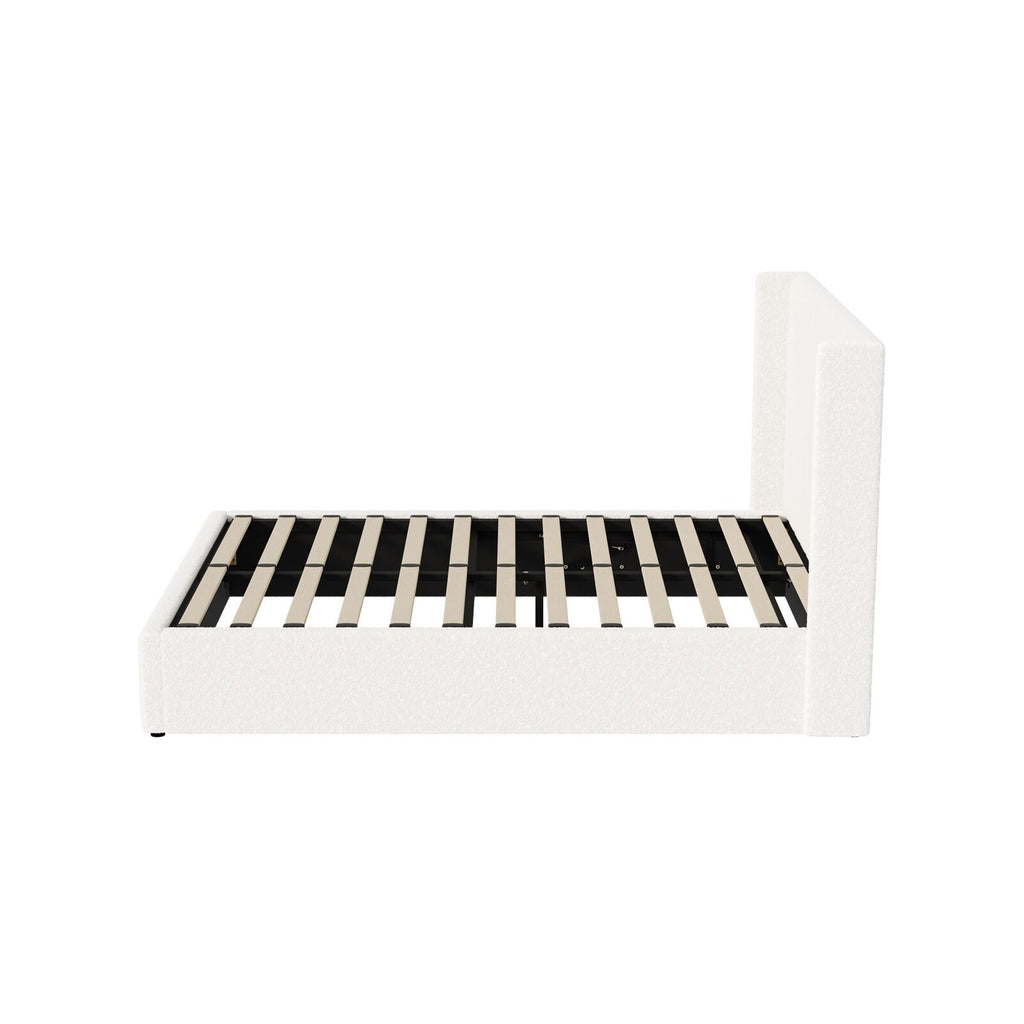 Elevate Your Bedroom with the Oikiture Queen Gas Lift Bed Frame - Stylish Boucle Design with Ample Storage