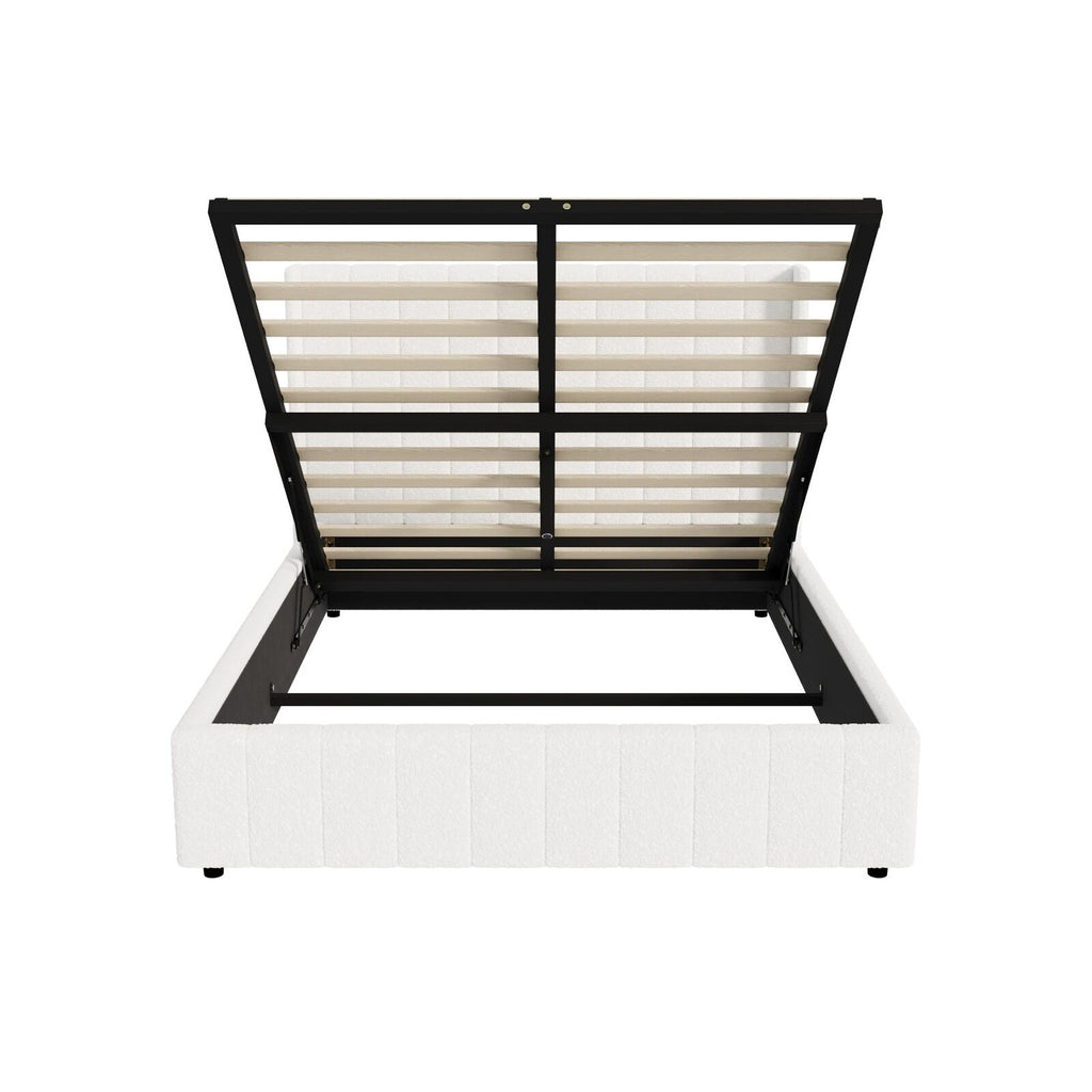 Elevate Your Bedroom with the Oikiture Queen Gas Lift Bed Frame - Stylish Boucle Design with Ample Storage