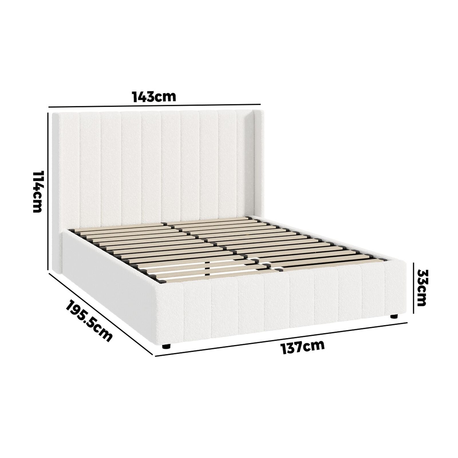 Elevate Your Bedroom with the Oikiture Queen Gas Lift Bed Frame - Stylish Boucle Design with Ample Storage