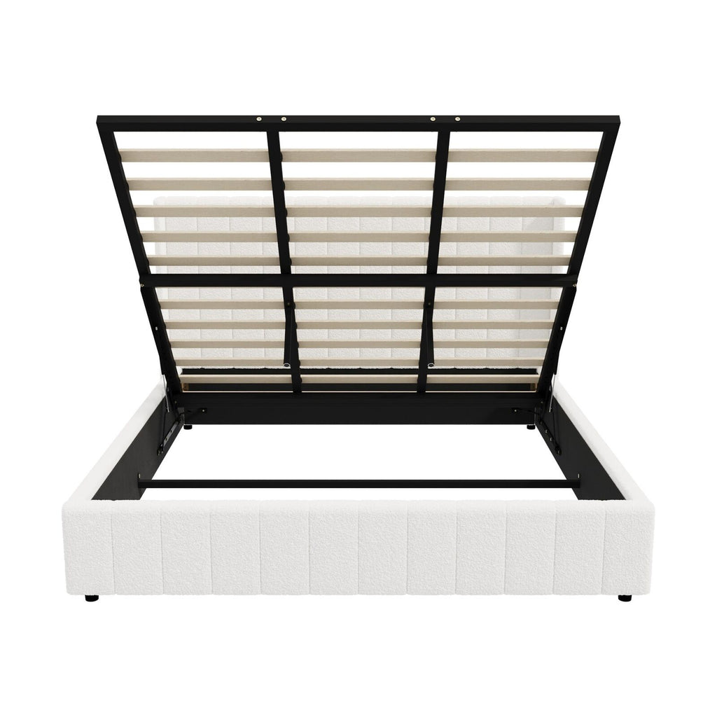 Elevate Your Bedroom with the Oikiture Queen Gas Lift Bed Frame - Stylish Boucle Design with Ample Storage