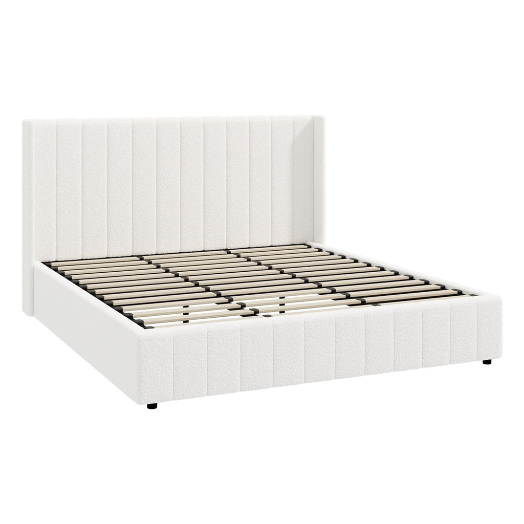 Elevate Your Bedroom with the Oikiture Queen Gas Lift Bed Frame - Stylish Boucle Design with Ample Storage