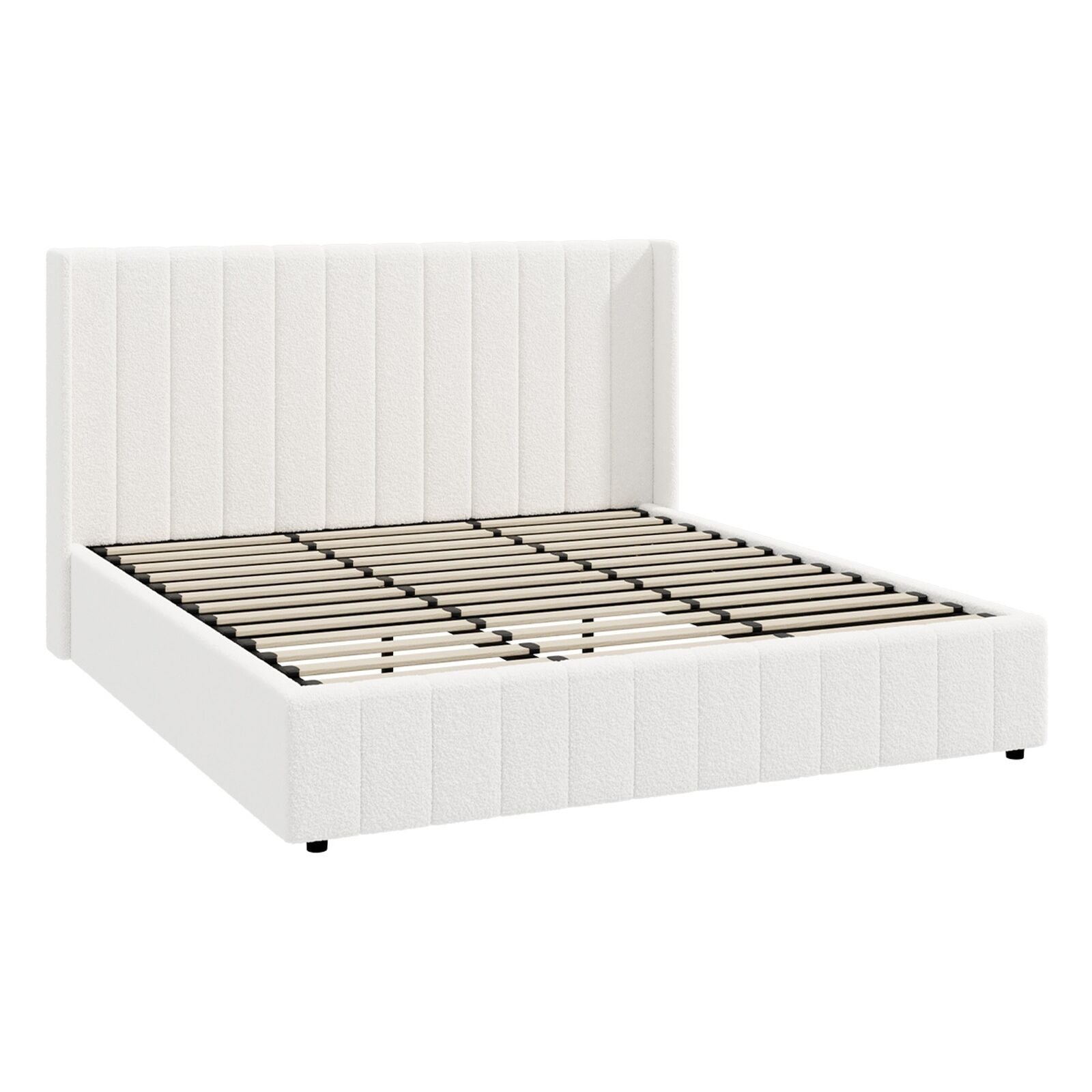 Elevate Your Bedroom with the Oikiture Queen Gas Lift Bed Frame - Stylish Boucle Design with Ample Storage