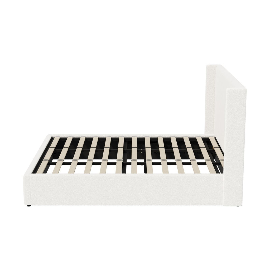 Elevate Your Bedroom with the Oikiture Queen Gas Lift Bed Frame - Stylish Boucle Design with Ample Storage