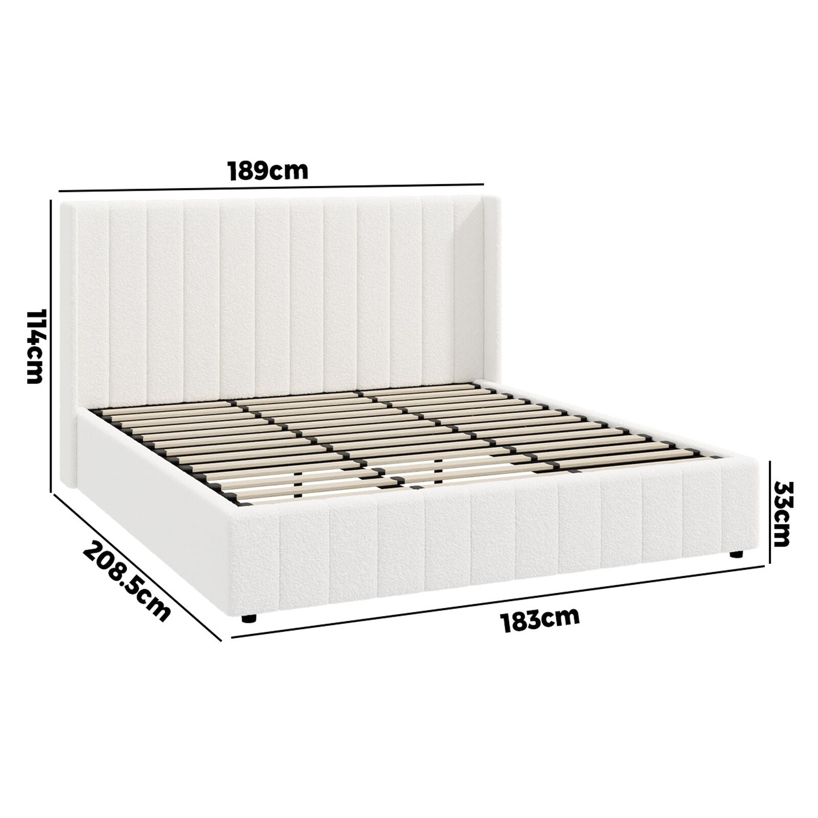 Elevate Your Bedroom with the Oikiture Queen Gas Lift Bed Frame - Stylish Boucle Design with Ample Storage