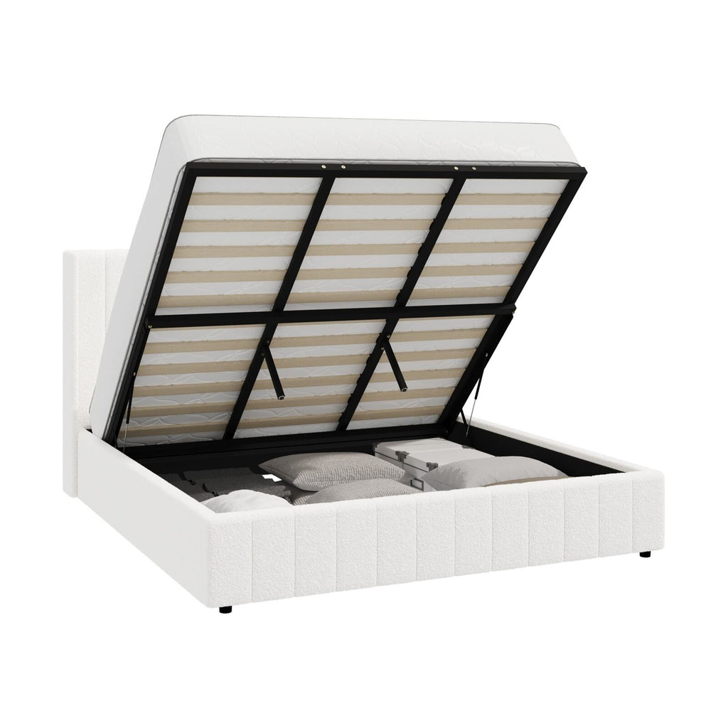 Elevate Your Bedroom with the Oikiture Queen Gas Lift Bed Frame - Stylish Boucle Design with Ample Storage