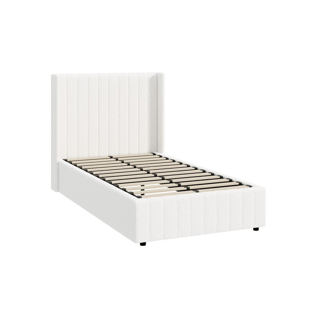 Elevate Your Bedroom with the Oikiture Queen Gas Lift Bed Frame - Stylish Boucle Design with Ample Storage