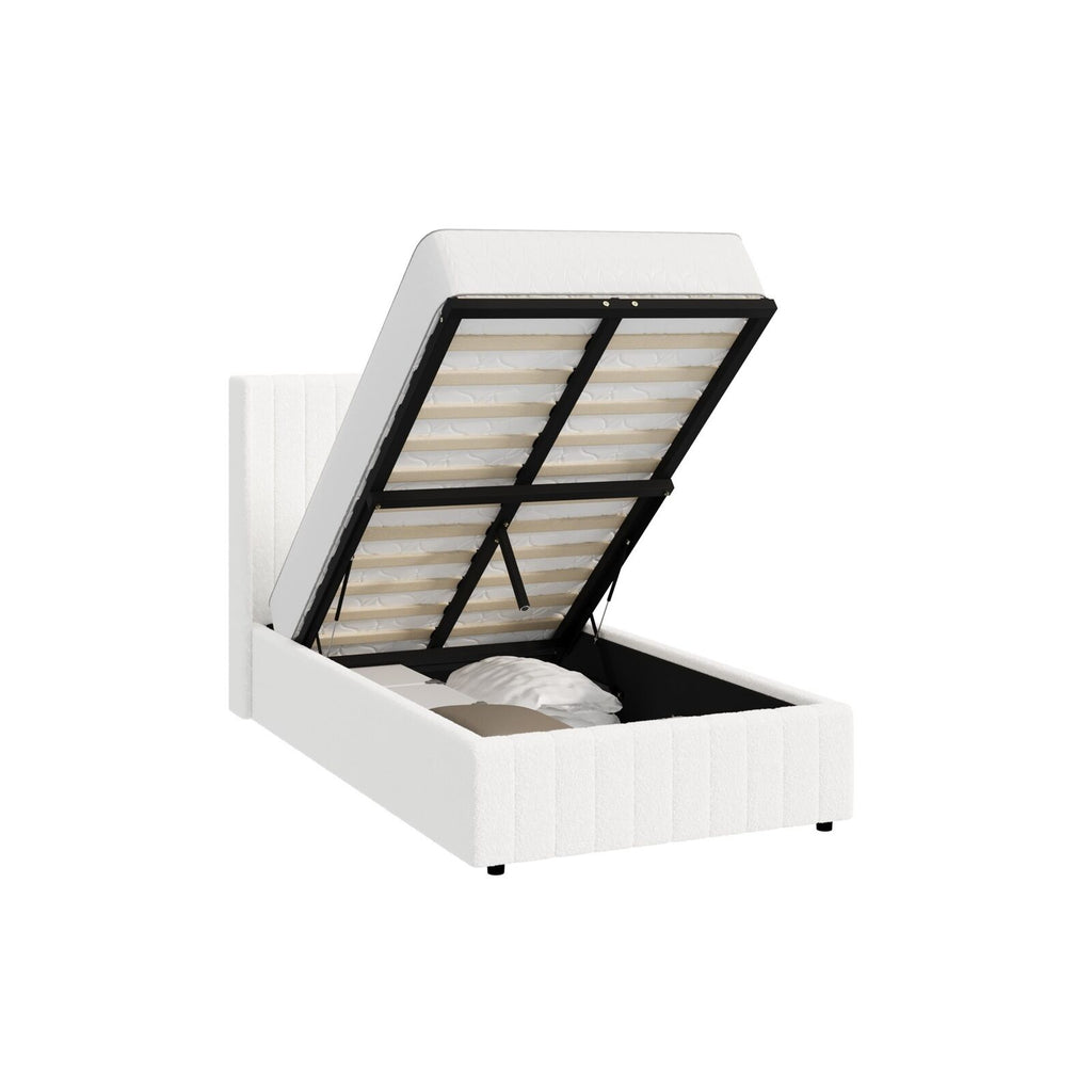 Elevate Your Bedroom with the Oikiture Queen Gas Lift Bed Frame - Stylish Boucle Design with Ample Storage