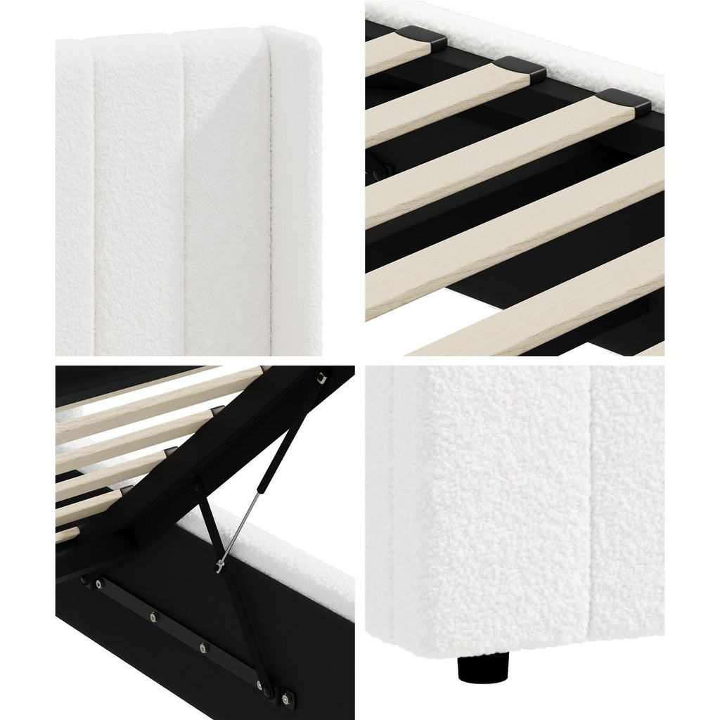 Elevate Your Bedroom with the Oikiture Queen Gas Lift Bed Frame - Stylish Boucle Design with Ample Storage