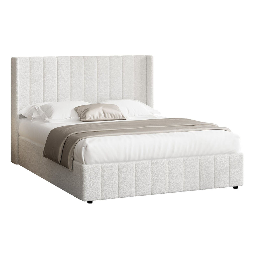 Elevate Your Bedroom with the Oikiture Queen Gas Lift Bed Frame - Stylish Boucle Design with Ample Storage