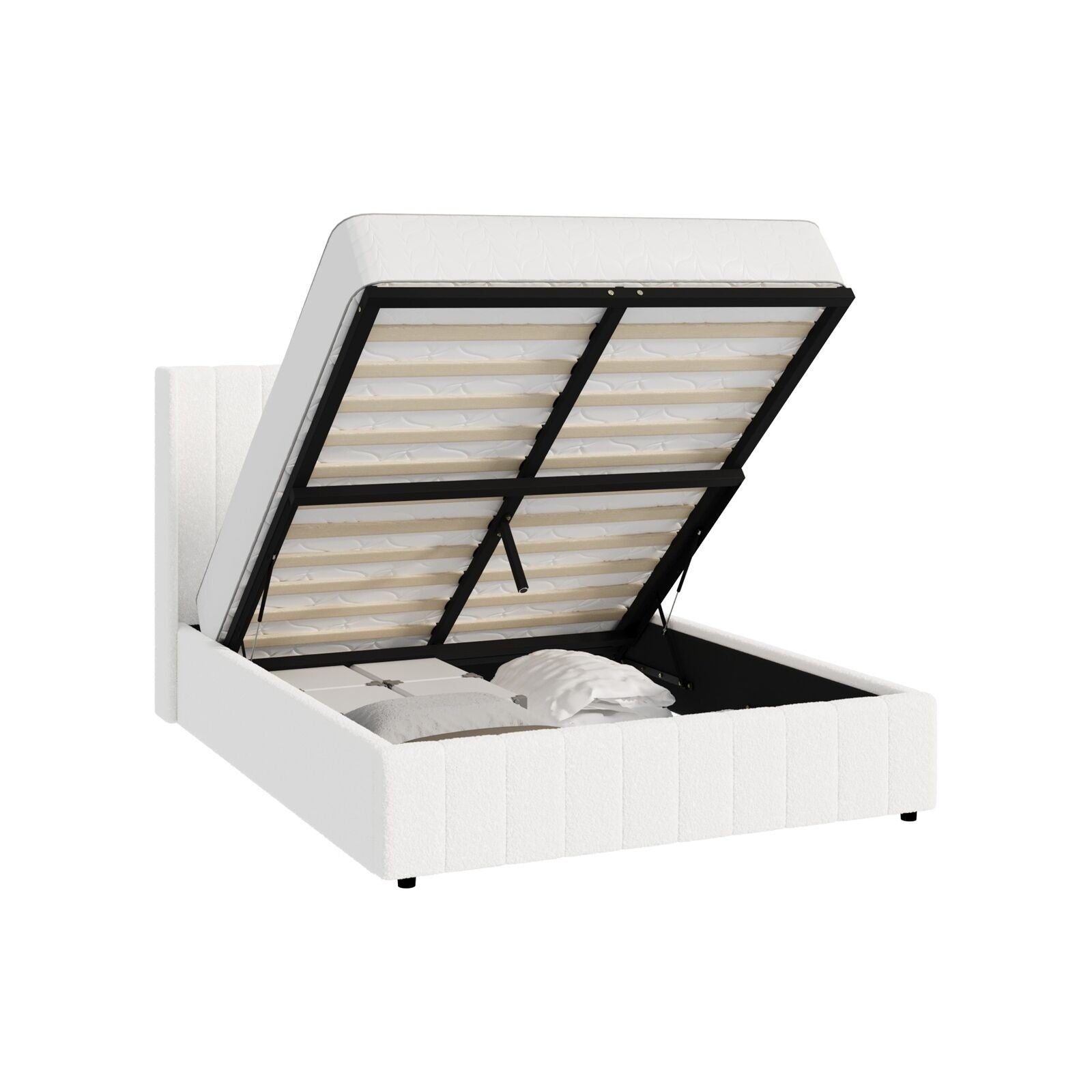 Elevate Your Bedroom with the Oikiture Queen Gas Lift Bed Frame - Stylish Boucle Design with Ample Storage